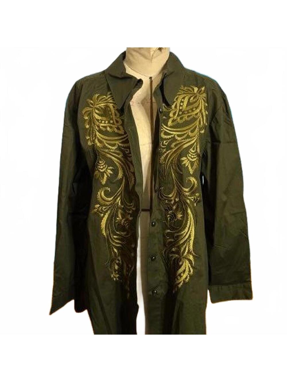Bob Mackie ‘Wearable Art’ Olive Green and Gold Embroidered Shirt